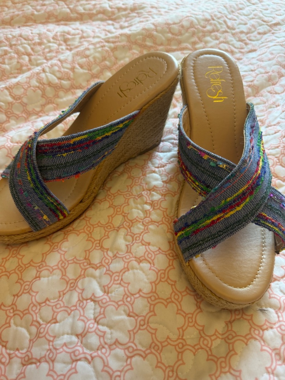 Refresh Purple Multi-Stripe Espadrille Wedge Sandals
